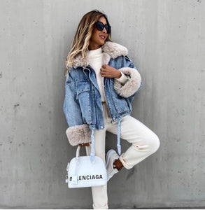 Jacket jeans with fur