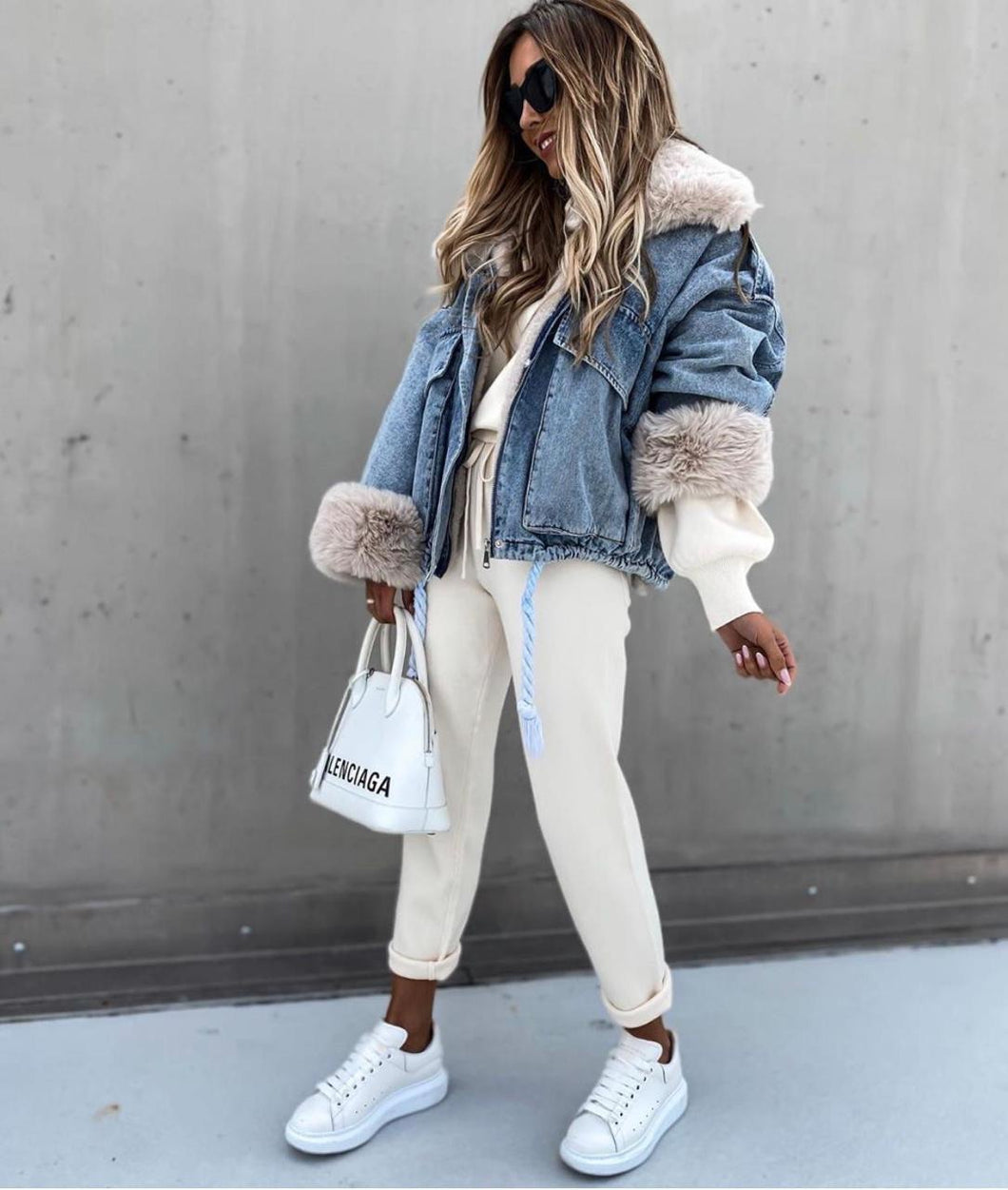 Jacket jeans with fur