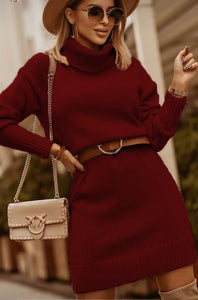 Knitwear dress with belt